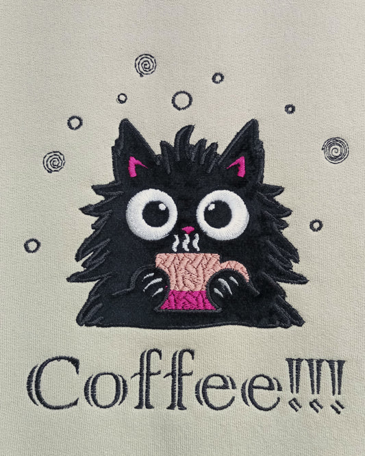 Café !!! - Sweat à capuche noir sur beige