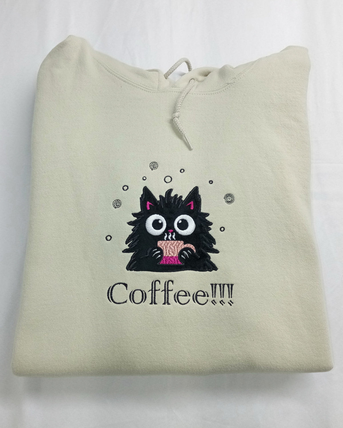 Café !!! - Sweat à capuche noir sur beige