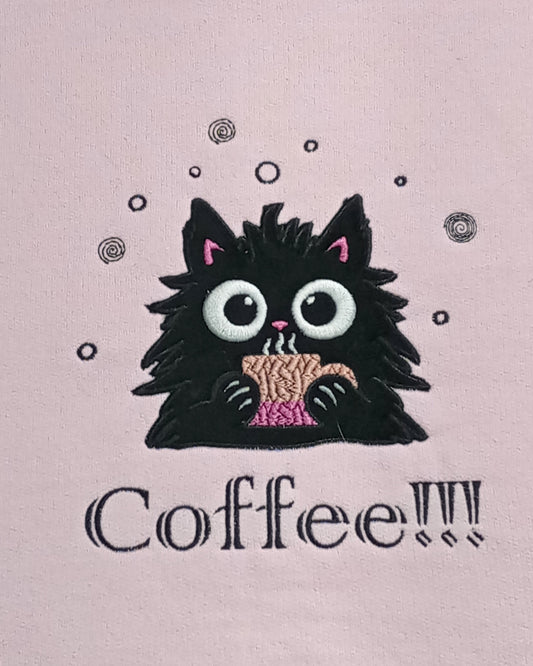 Café !!! - Noir sur sweat à capuche rose clair