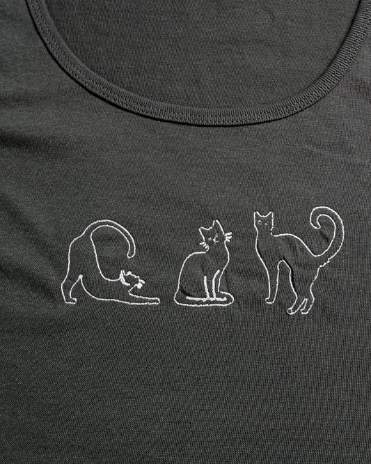 Débardeur Triple Chat - Blanc sur gris
