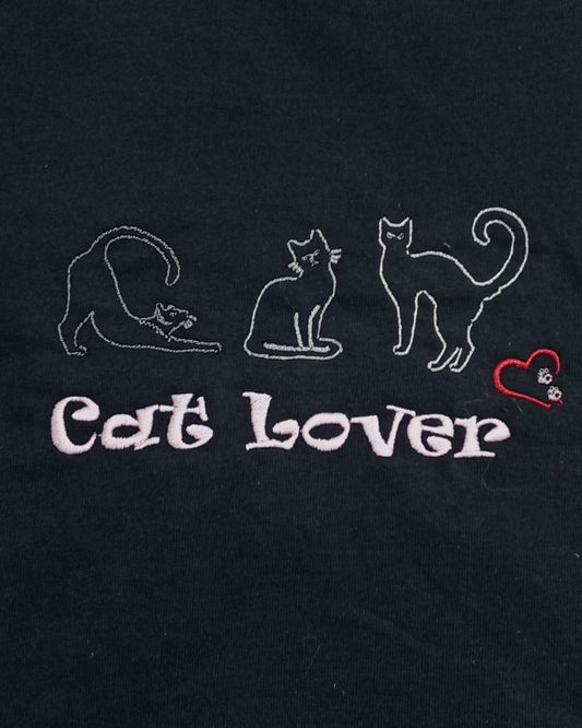 Triple passionnée de chats - Rose, blanc et rouge sur t-shirt noir