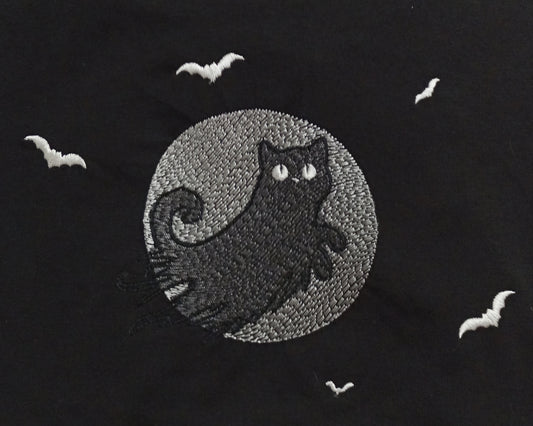 Ombre de lune - Fil argent et noir sur sweat à capuche noir