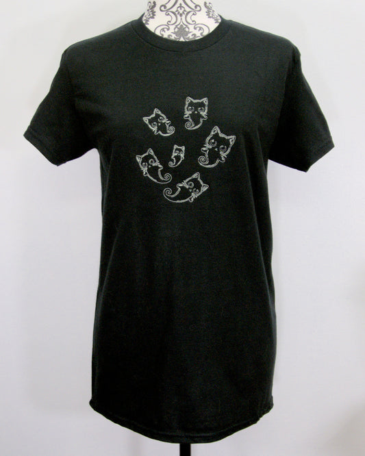 Ghost Kitties Six-Pack - Glow In the Dark thread on Black T-Shirt
