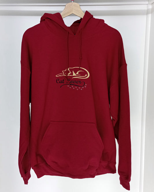 Amoureux des chats - Noir et or sur sweat à capuche bordeaux