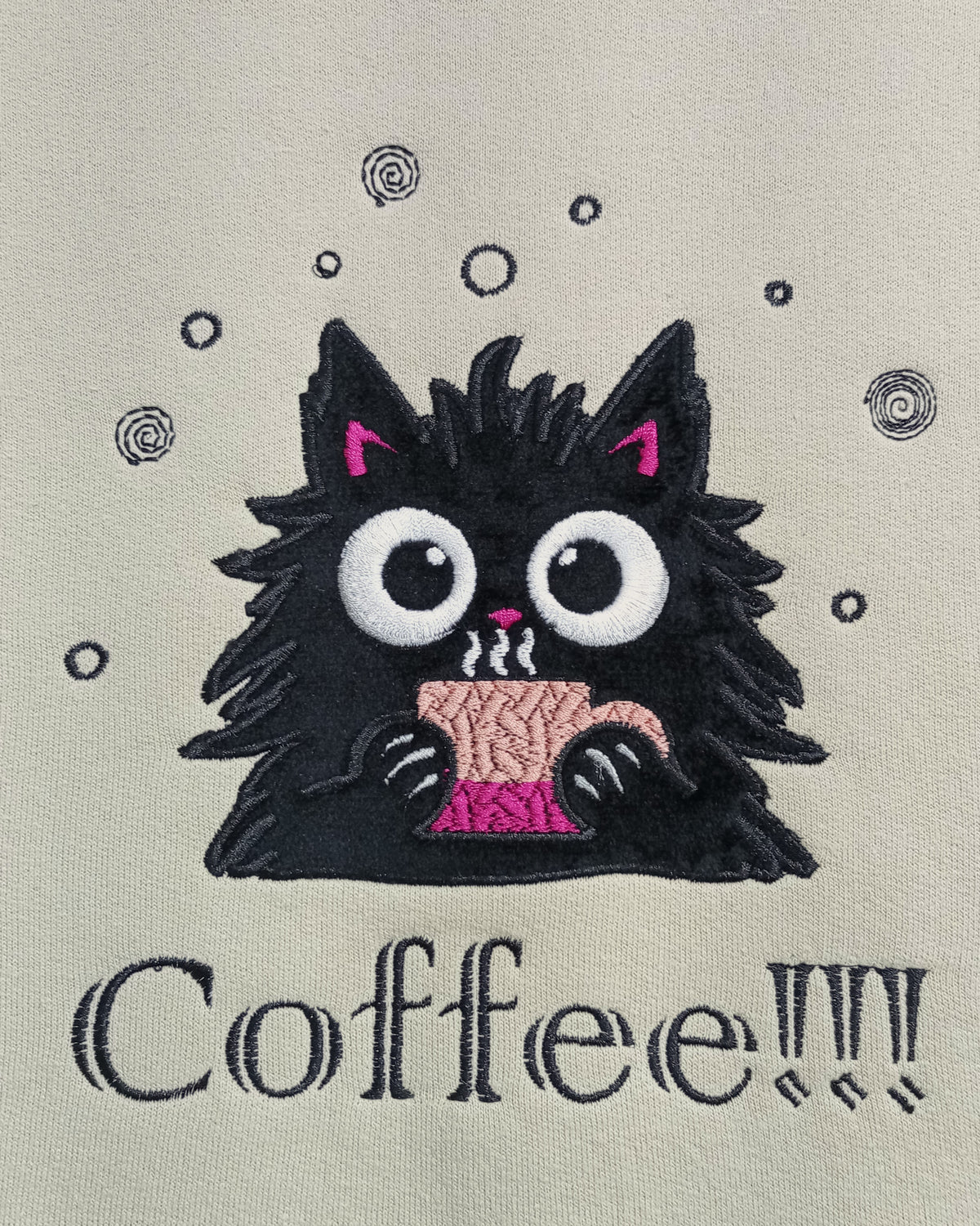 Café !!! - Sweat à capuche noir sur beige