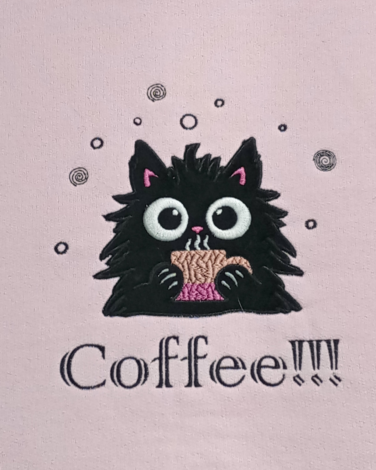 Café !!! - Noir sur sweat à capuche rose clair