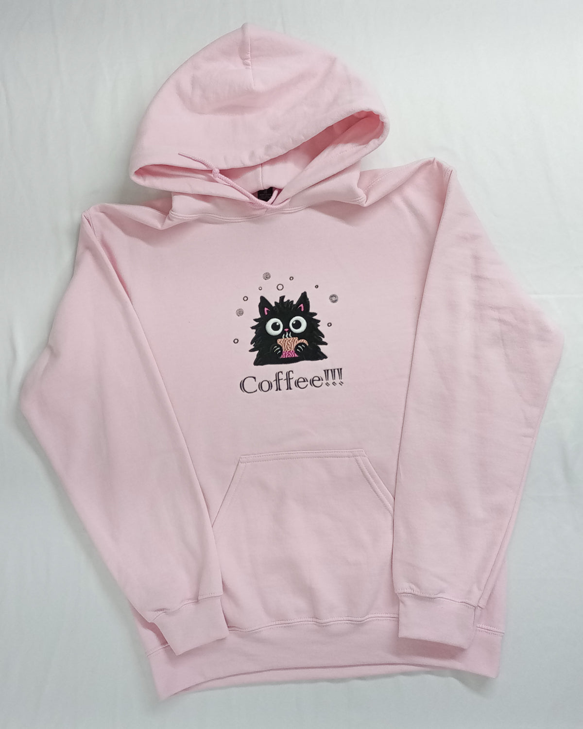 Café !!! - Noir sur sweat à capuche rose clair