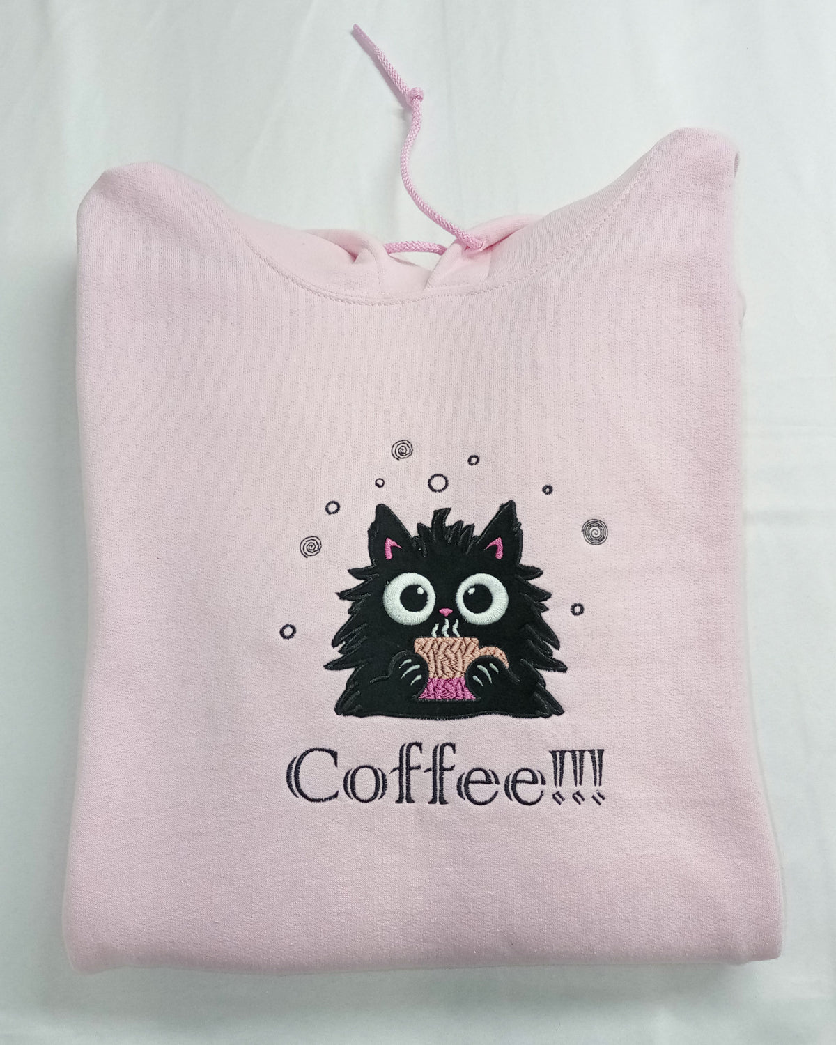Café !!! - Noir sur sweat à capuche rose clair