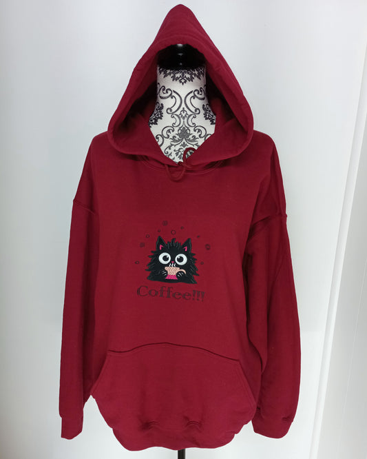 Café !!! - Sweat à capuche noir sur bordeaux (Copie)
