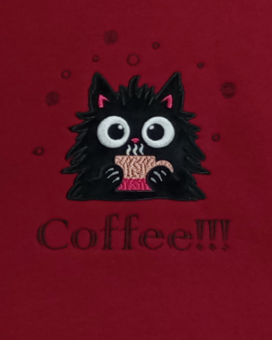 Café !!! - Sweat à capuche noir sur bordeaux (Copie)