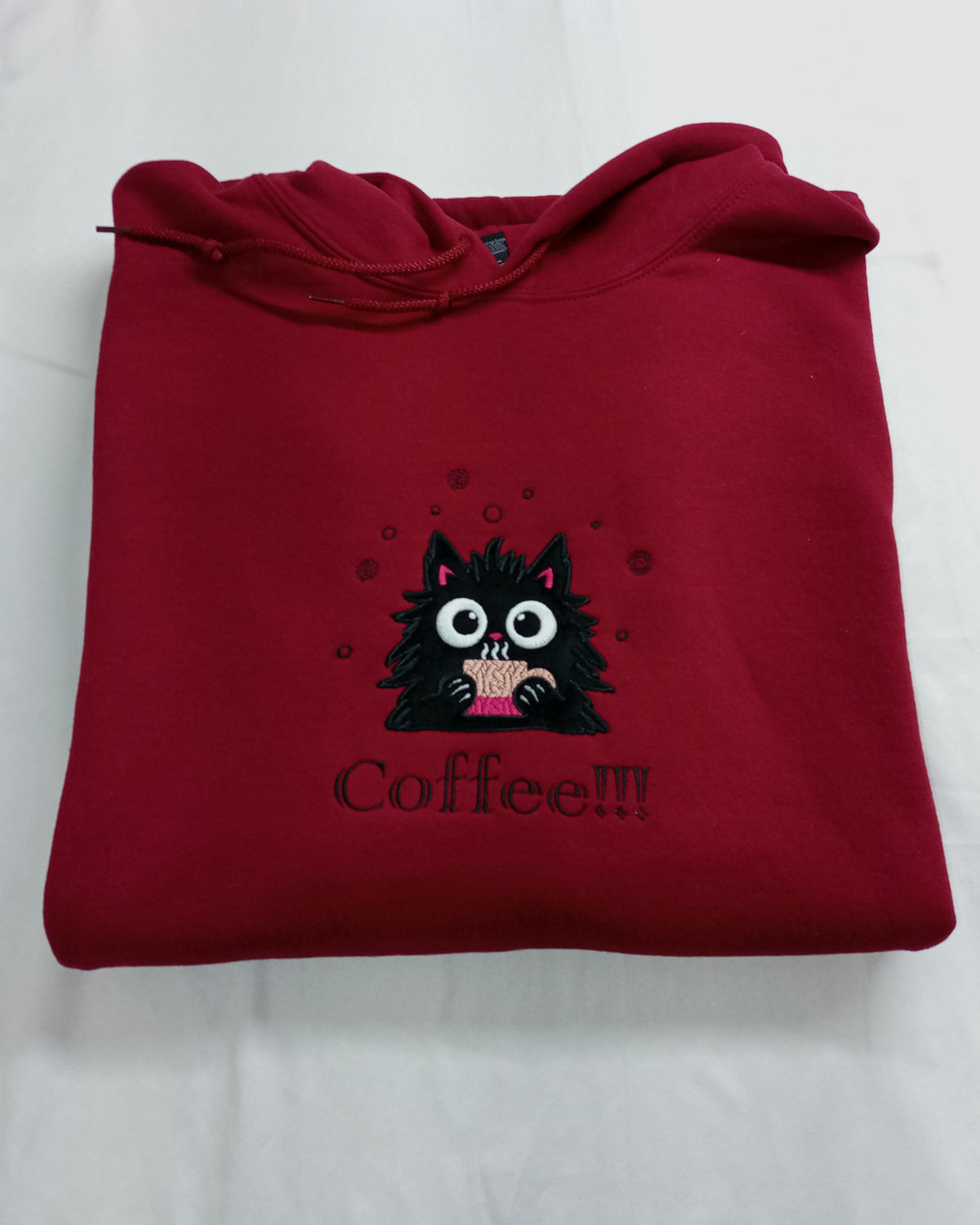 Café !!! - Sweat à capuche noir sur bordeaux (Copie)