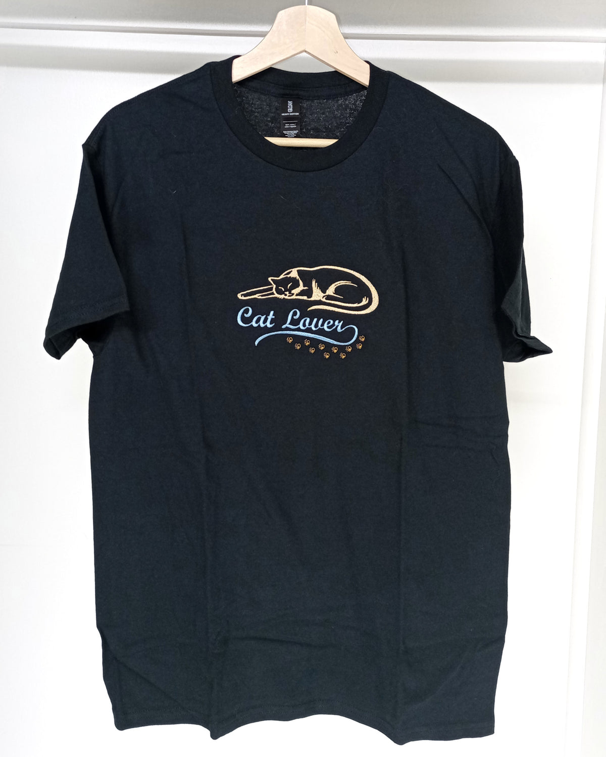 Amoureux des chats - T-shirt noir avec motifs or et bleu