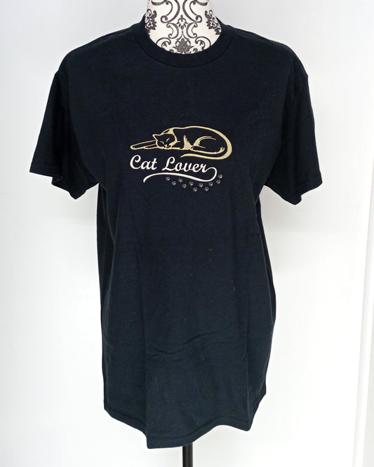 Amoureux des chats - Doré et blanc sur t-shirt noir