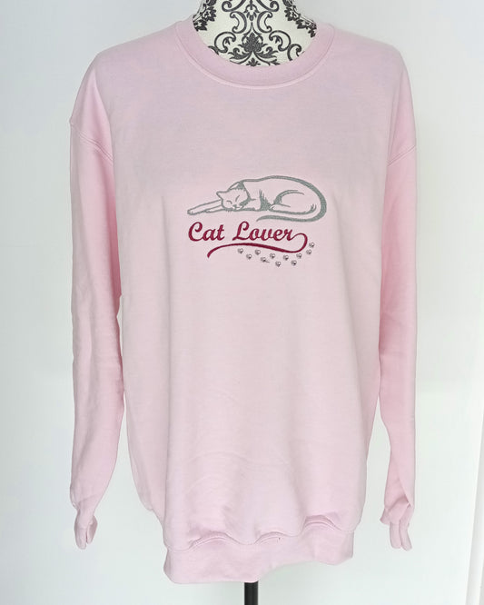 Amoureux des chats - Argent et bordeaux sur sweat-shirt rose clair