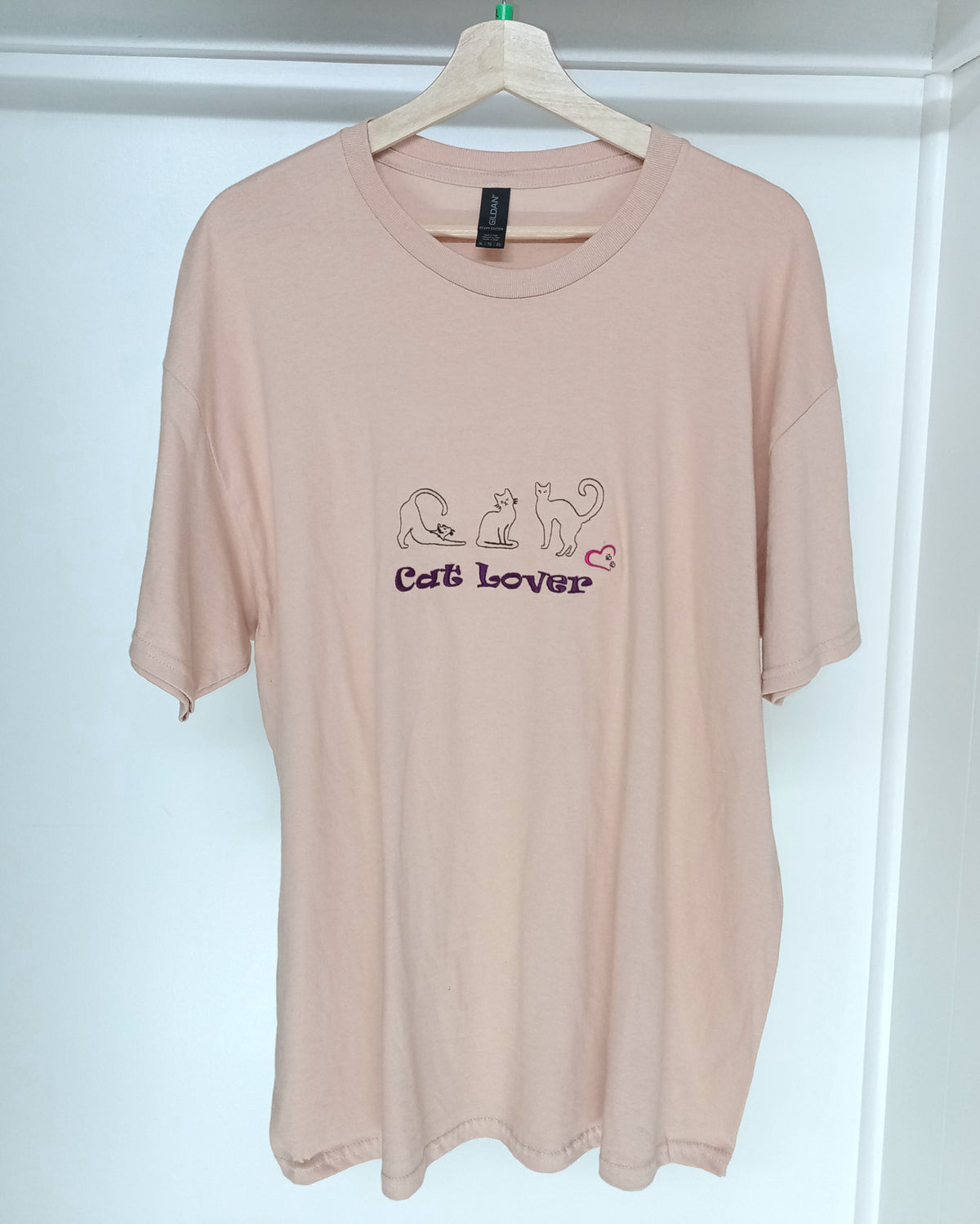 Triple Cat Lover - Purple & Pink on Dusty Rose T-Shirt