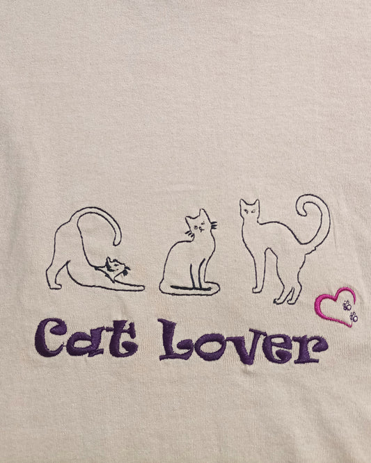 Amoureux des chats x3 - Violet et rose sur t-shirt vieux rose