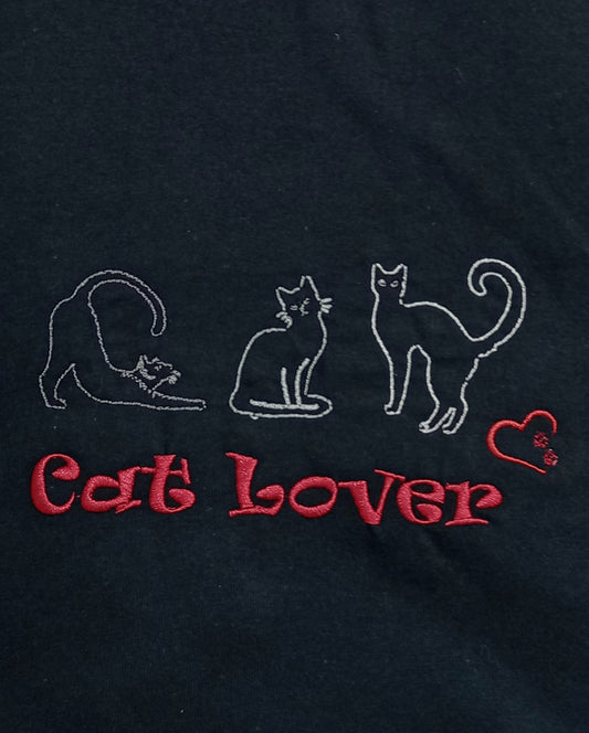 Triple Cat Lover - Rouge & Blanc sur T-shirt Noir