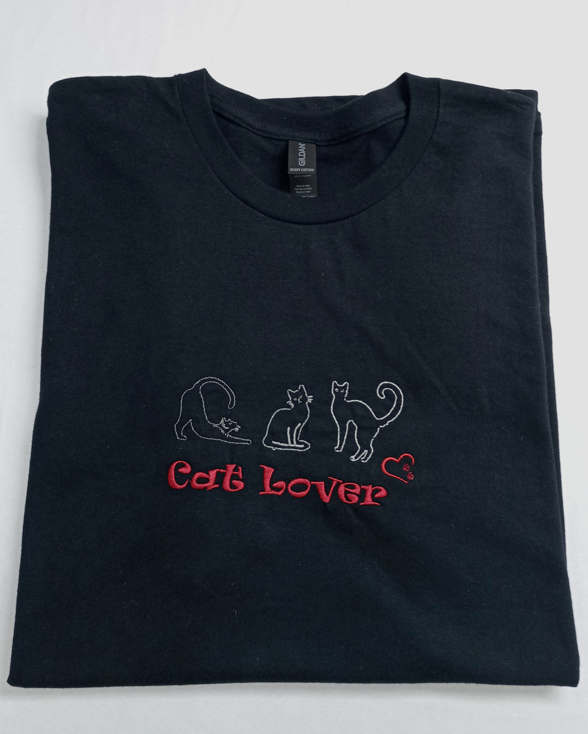 Triple Cat Lover - Rouge & Blanc sur T-shirt Noir