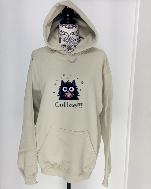 Café !!! - Sweat à capuche noir sur beige