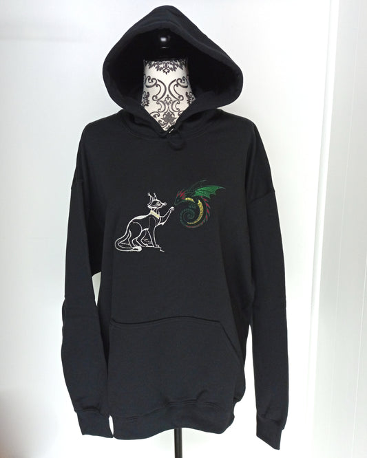 Dragon amical - Blanc et vert sur sweat à capuche noir