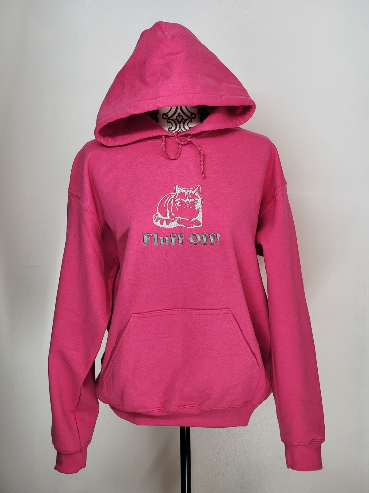 Fluff Off! - Silver Thread on Heliconia Hoodie