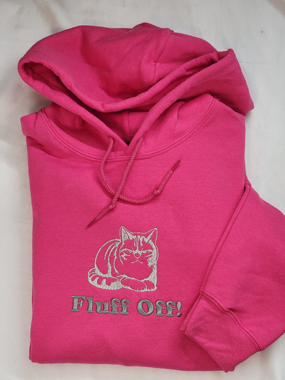 Fluff Off! - Silver Thread on Heliconia Hoodie