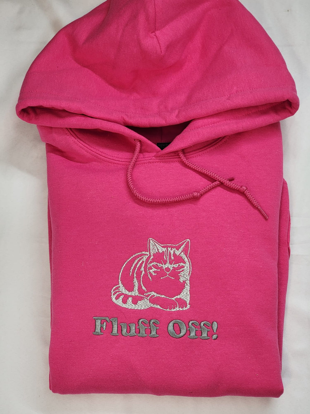 Fluff Off! - Silver Thread on Heliconia Hoodie