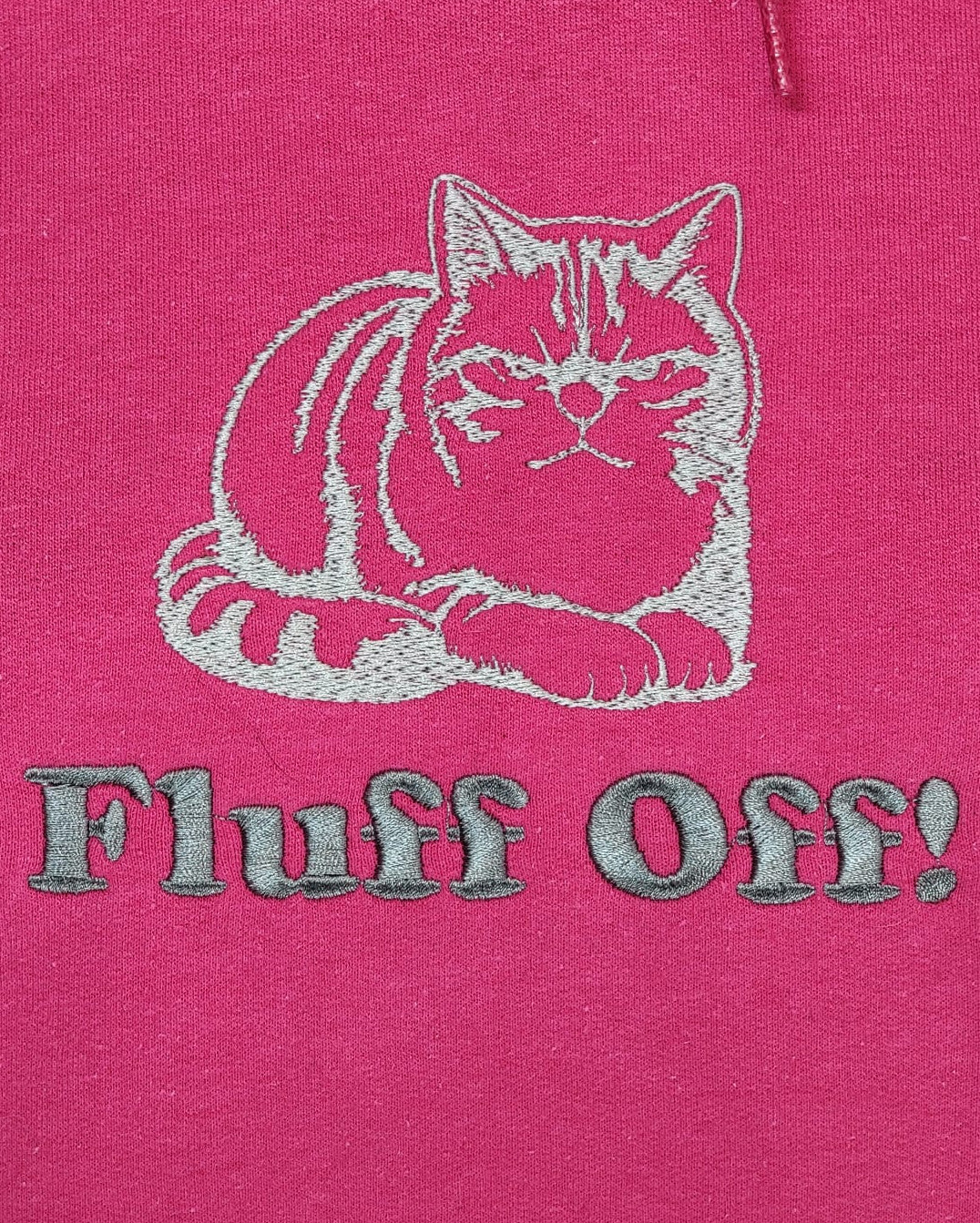 Fluff Off! - Silver Thread on Heliconia Hoodie